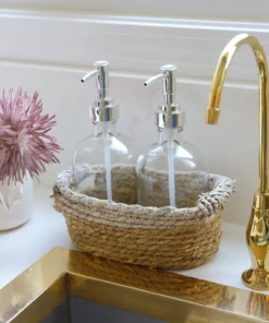 Inspire Me! Home Decor Silver Glass Soap Dispenser And Basket Set (3-piece Set)