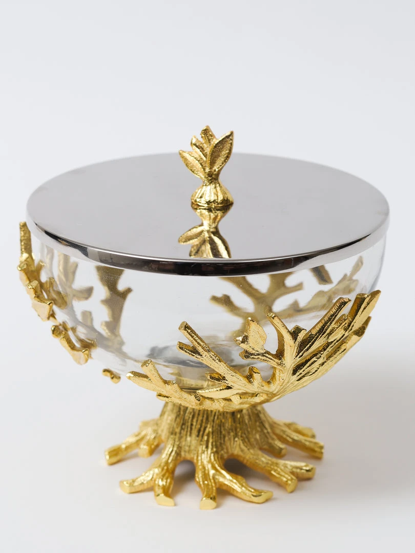 Inspire Me! Home Decor Glass Bowl On Gold Metal Branch Base With Lid 4 Inspire Me! Home Decor Glass Bowl On Gold Metal Branch Base With Lid