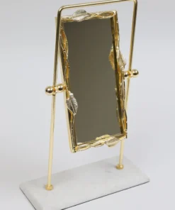Inspire Me! Home Decor Gold Rectangle Table Mirror With Leaf Border Design And Marble Base
