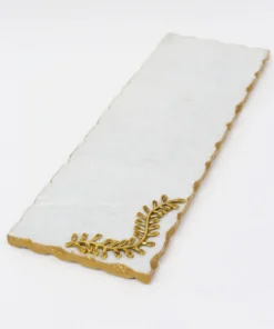 Inspire Me! Home Decor White Marble Tray With Gold Edge And Leaf Design