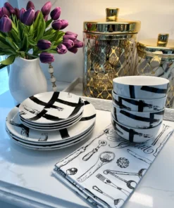 Inspire Me! Home Decor 12 Piece Black Brush Stroke Dinnerware Set KITCHEN