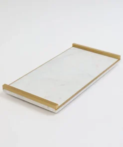 Inspire Me! Home Decor Rectangle Marble Tray With Gold Metal Handles And Gold Edge