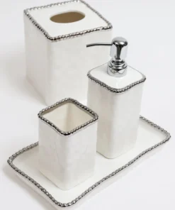Inspire Me! Home Decor White & Silver Beaded Vanity Collection (3 Items) Each Sold Indiviually