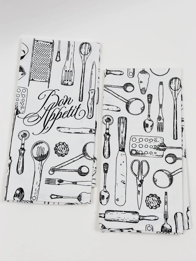 Inspire Me! Home Decor Set Of 2 Black And White Kitchen Utensil Towels (3 Styles) 4 Inspire Me! Home Decor Set Of 2 Black And White Kitchen Utensil Towels (3 Styles)