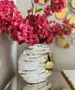 Inspire Me! Home Decor White And Gold Textured Ceramic Vase