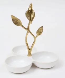Inspire Me! Home Decor White Porcelain 3 Bowl Snack Dish Gold