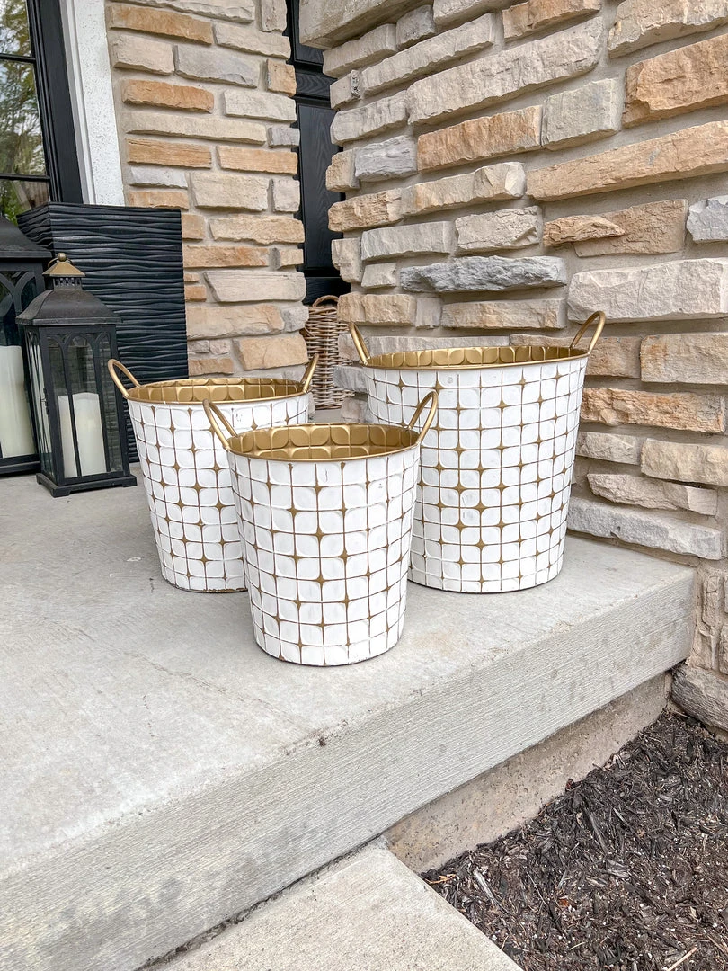 Inspire Me! Home Decor Indoor/Outdoor Gold And White Etched Planters (3 Sizes) 3 Inspire Me! Home Decor Indoor/Outdoor Gold And White Etched Planters (3 Sizes)