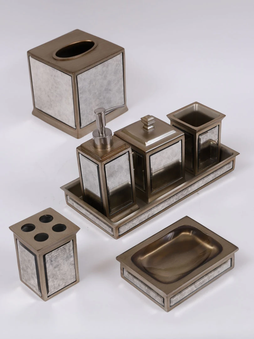 Inspire Me! Home Decor Antique Mirror Patterned Bath Collection (7 Items) Silver 3 Inspire Me! Home Decor Antique Mirror Patterned Bath Collection (7 Items) Silver