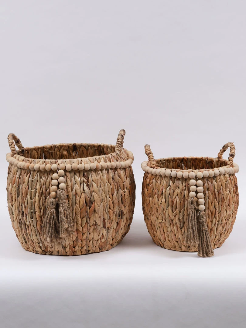 Inspire Me! Home Decor Braided Baskets With Beaded Tassel (Set Of 2) 4 Inspire Me! Home Decor Braided Baskets With Beaded Tassel (Set Of 2)