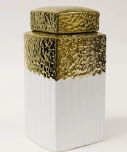 Inspire Me! Home Decor White Hammered Jar With Gold Border & Lid (3 Sizes)