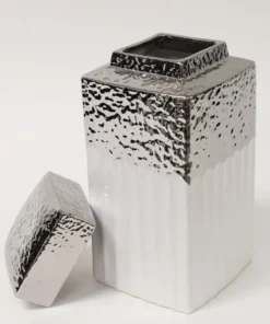 Inspire Me! Home Decor White Hammered Canister With Silver Border & Lid (3 Sizes) Gold 9 Inspire Me! Home Decor White Hammered Canister With Silver Border & Lid (3 Sizes) Gold