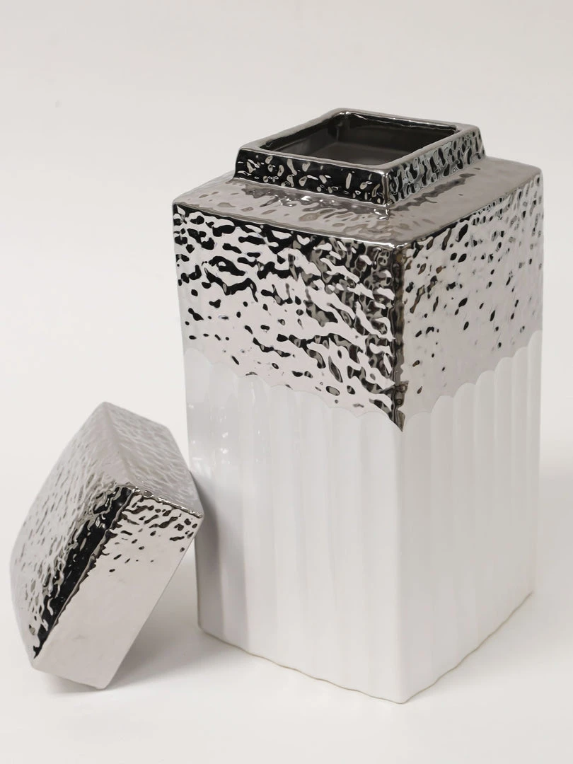 Inspire Me! Home Decor White Hammered Canister With Silver Border & Lid (3 Sizes) Gold 6 Inspire Me! Home Decor White Hammered Canister With Silver Border & Lid (3 Sizes) Gold