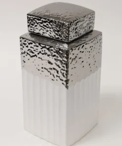 Inspire Me! Home Decor White Hammered Canister With Silver Border & Lid (3 Sizes) Gold 8 Inspire Me! Home Decor White Hammered Canister With Silver Border & Lid (3 Sizes) Gold