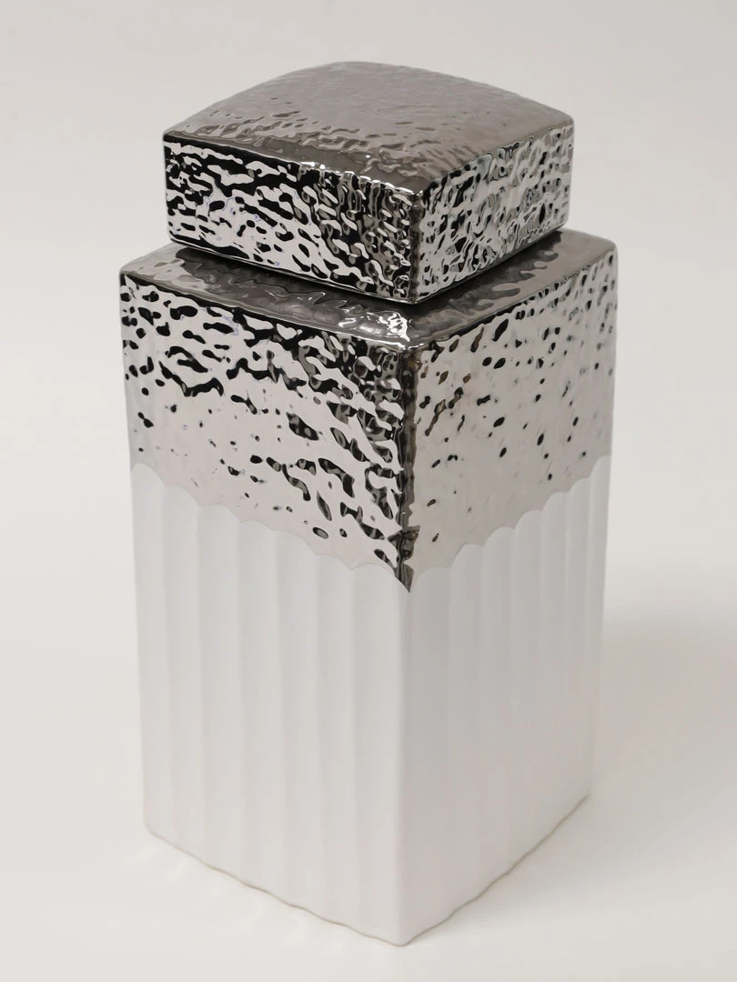 Inspire Me! Home Decor White Hammered Canister With Silver Border & Lid (3 Sizes) Gold 5 Inspire Me! Home Decor White Hammered Canister With Silver Border & Lid (3 Sizes) Gold