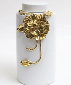 Inspire Me! Home Decor White Ceramic Jar With Gold Floral Design (3 Sizes) 12 Inspire Me! Home Decor White Ceramic Jar With Gold Floral Design (3 Sizes)