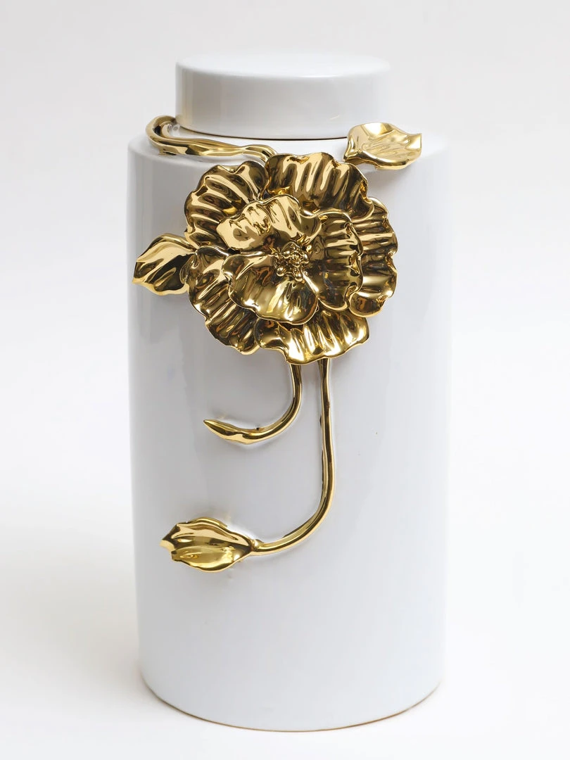 Inspire Me! Home Decor White Ceramic Jar With Gold Floral Design (3 Sizes) 6 Inspire Me! Home Decor White Ceramic Jar With Gold Floral Design (3 Sizes)