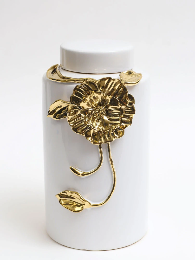 Inspire Me! Home Decor White Ceramic Jar With Gold Floral Design (3 Sizes) 7 Inspire Me! Home Decor White Ceramic Jar With Gold Floral Design (3 Sizes)