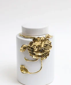 Inspire Me! Home Decor White Ceramic Jar With Gold Floral Design (3 Sizes) 14 Inspire Me! Home Decor White Ceramic Jar With Gold Floral Design (3 Sizes)