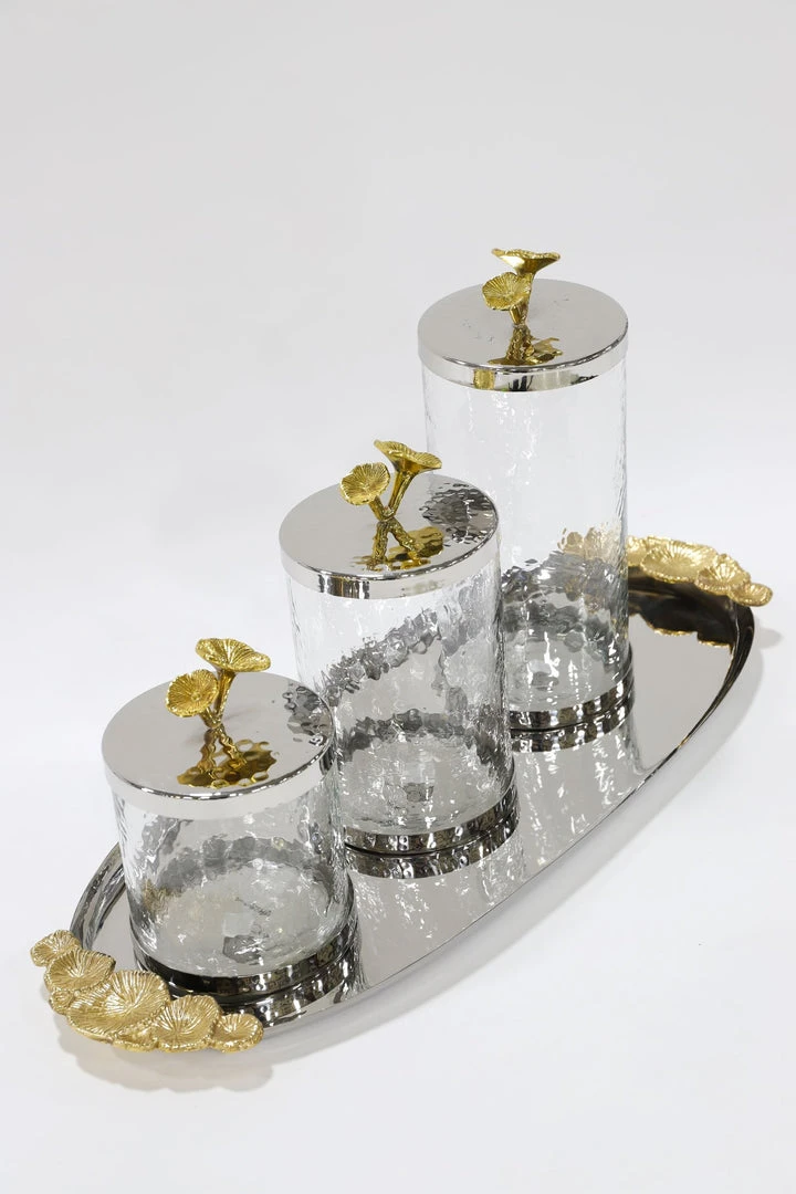 Inspire Me! Home Decor Silver And Gold Flower Top Canister (3 Sizes) 9 Inspire Me! Home Decor Silver And Gold Flower Top Canister (3 Sizes)