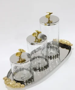 Inspire Me! Home Decor Silver Oval Tray With Gold Floral Handles