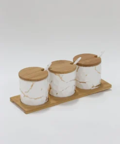 Inspire Me! Home Decor (Set Of 3) Metallic Gold Marble Print Spice Jars With Spoons And Wooden Lid With Tray 7 Inspire Me! Home Decor (Set Of 3) Metallic Gold Marble Print Spice Jars With Spoons And Wooden Lid With Tray