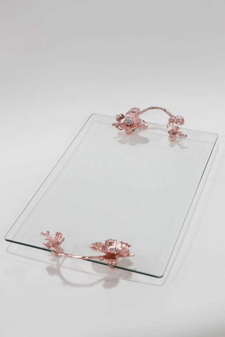 Inspire Me! Home Decor Rose Gold Crystal Floral Handled Glass Tray 3 Inspire Me! Home Decor Rose Gold Crystal Floral Handled Glass Tray