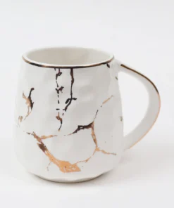 Inspire Me! Home Decor Metallic Gold Marble Print Mug With Hammered Texture