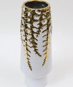 Inspire Me! Home Decor White Ceramic Vase With Gold Vine Design (3 Sizes)