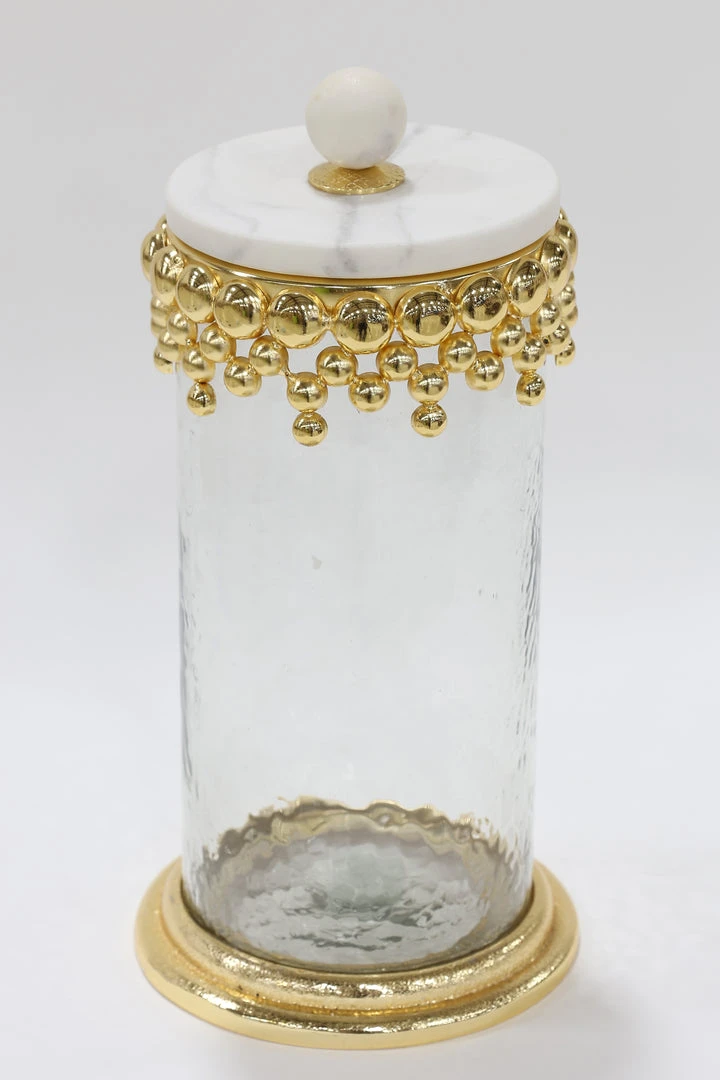 Inspire Me! Home Decor Gold Beaded Canisters W/ Marble Lid (3 Sizes) 6 Inspire Me! Home Decor Gold Beaded Canisters W/ Marble Lid (3 Sizes)