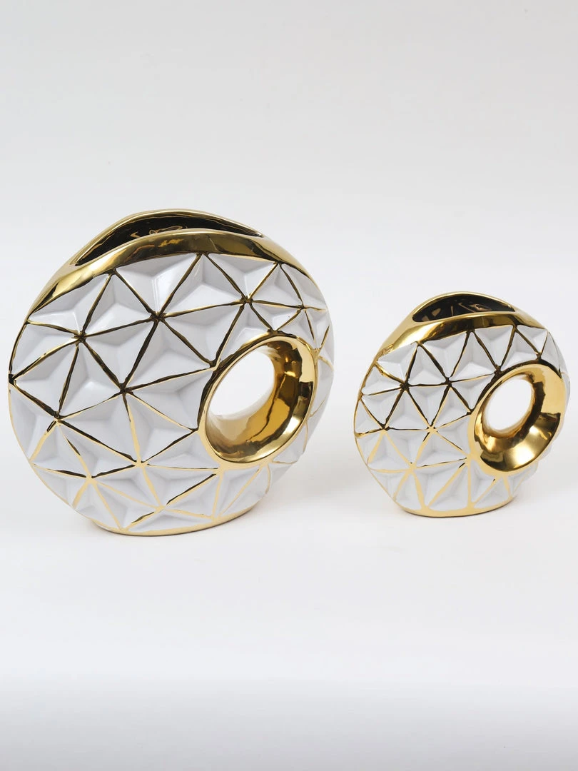 Inspire Me! Home Decor White Porcelain Geometrical Design Vase With Cut Out (2 Sizes) 4 Inspire Me! Home Decor White Porcelain Geometrical Design Vase With Cut Out (2 Sizes)