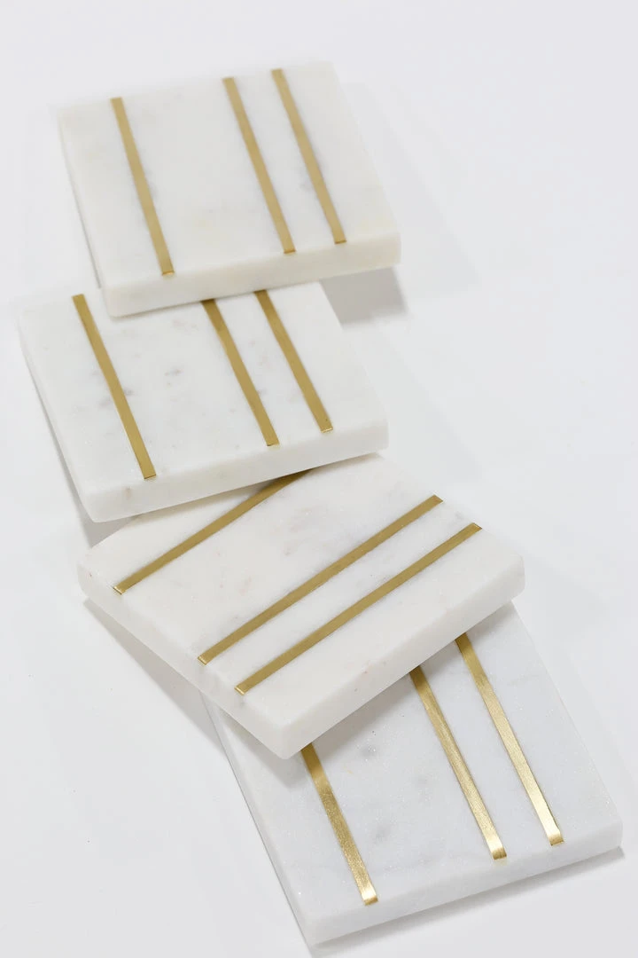 Inspire Me! Home Decor Square Marble Coasters With Gold Inlay (Set Of 4) 3 Inspire Me! Home Decor Square Marble Coasters With Gold Inlay (Set Of 4)