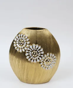 Inspire Me! Home Decor Round Textured Ceramic Gold Vase With White Flower Design (2 Sizes) 10 Inspire Me! Home Decor Round Textured Ceramic Gold Vase With White Flower Design (2 Sizes)