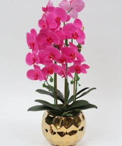 Inspire Me! Home Decor Pink Potted Faux Orchid In Gold Beveled Pot