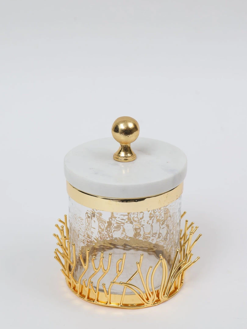 Inspire Me! Home Decor Glass Canister With Gold Branch Design And Marble And Gold Lid (3 Sizes) 5 Inspire Me! Home Decor Glass Canister With Gold Branch Design And Marble And Gold Lid (3 Sizes)