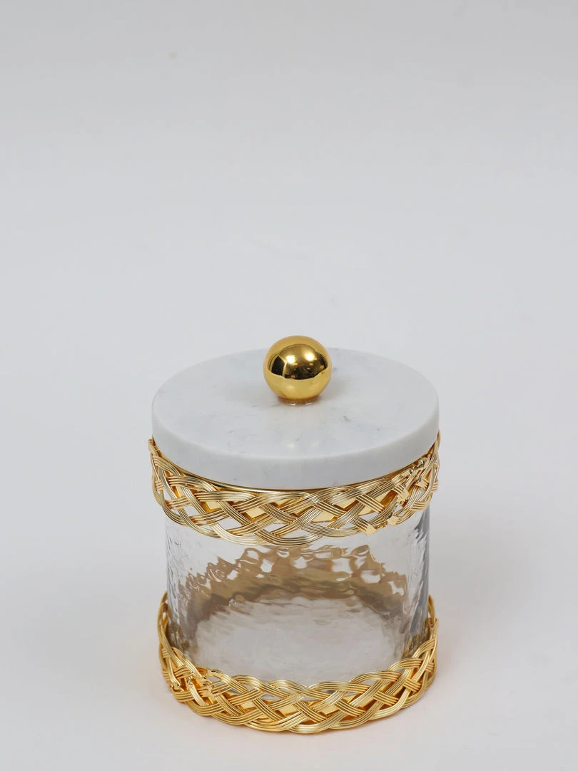 Inspire Me! Home Decor Glass Canister With Gold Lattice Design And Marble And Gold Lid (3 Sizes) 8 Inspire Me! Home Decor Glass Canister With Gold Lattice Design And Marble And Gold Lid (3 Sizes)