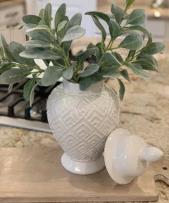 Inspire Me! Home Decor White Geometric Ceramic Ginger Jar