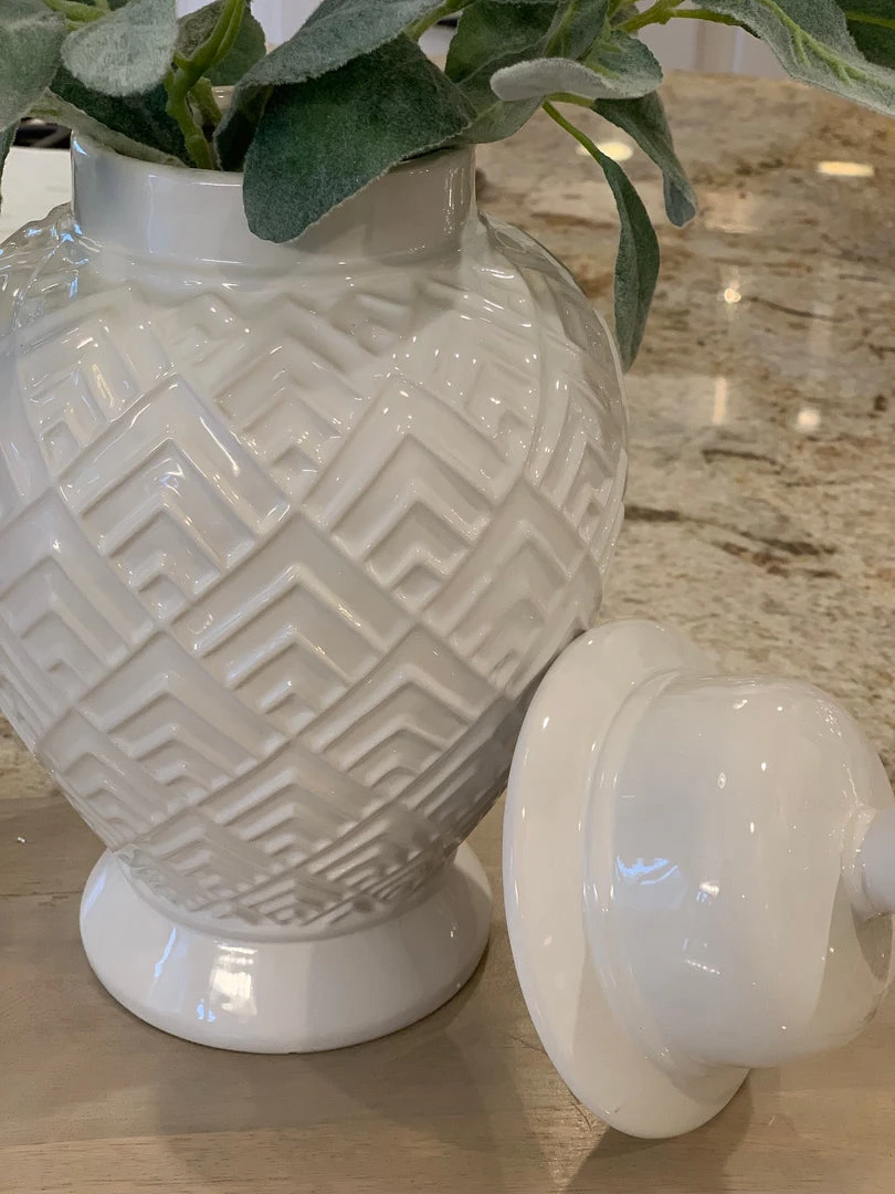 Inspire Me! Home Decor White Geometric Ceramic Ginger Jar 4 Inspire Me! Home Decor White Geometric Ceramic Ginger Jar