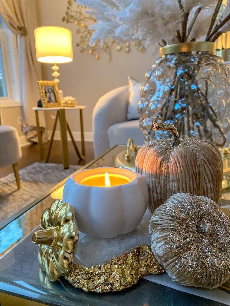 Inspire Me! Home Decor White Pumpkin Candle With Gold Top (2 Sizes) 7 Inspire Me! Home Decor White Pumpkin Candle With Gold Top (2 Sizes)