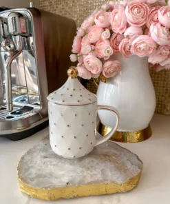 Inspire Me! Home Decor White & Gold Dotted Coffee Mug With Lid