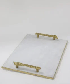 Inspire Me! Home Decor White Marble Tray With Gold Textured Handles And Edge