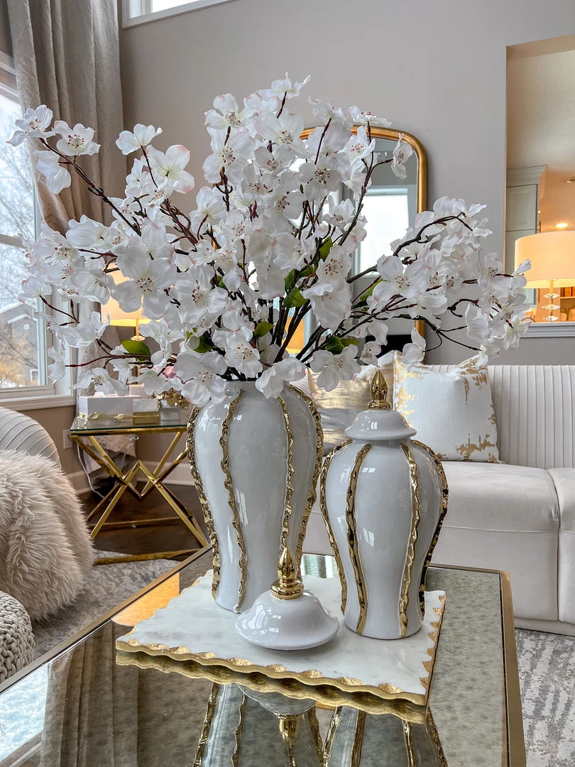 Inspire Me! Home Decor White Ginger Jar With Gold Details (3 Sizes) 8 Inspire Me! Home Decor White Ginger Jar With Gold Details (3 Sizes)