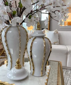 Inspire Me! Home Decor White Ginger Jar With Gold Details (3 Sizes) 25 Inspire Me! Home Decor White Ginger Jar With Gold Details (3 Sizes)
