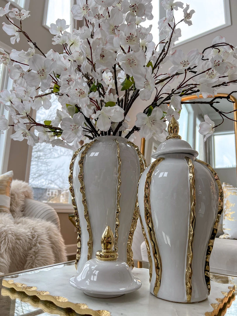 Inspire Me! Home Decor White Ginger Jar With Gold Details (3 Sizes) 13 Inspire Me! Home Decor White Ginger Jar With Gold Details (3 Sizes)