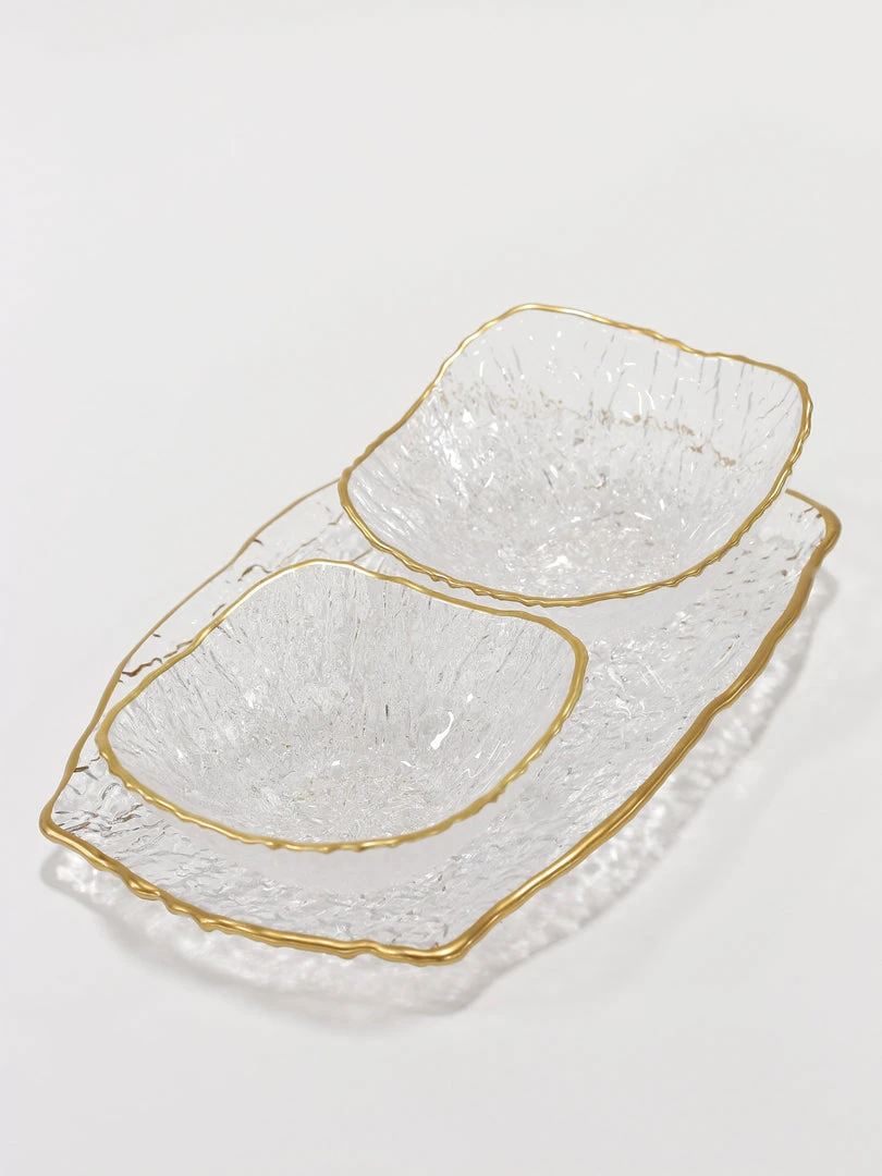 Inspire Me! Home Decor Glass Textured Serving Set With Gold Trim 3 Inspire Me! Home Decor Glass Textured Serving Set With Gold Trim