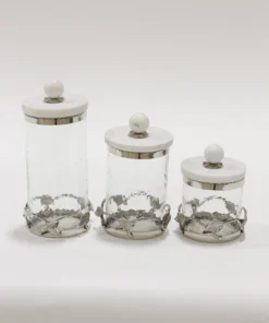 Inspire Me! Home Decor Gold Or Silver Metal Leaf Branch W/ Marble Ball Lid Canisters- With Metal Rim (3 Sizes & 2 Colors) 25 Inspire Me! Home Decor Gold Or Silver Metal Leaf Branch W/ Marble Ball Lid Canisters- With Metal Rim (3 Sizes & 2 Colors)