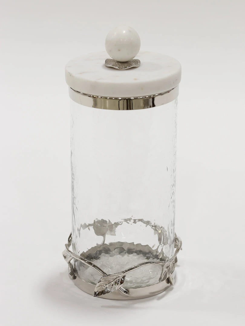 Inspire Me! Home Decor Gold Or Silver Metal Leaf Branch W/ Marble Ball Lid Canisters- With Metal Rim (3 Sizes & 2 Colors) 11 Inspire Me! Home Decor Gold Or Silver Metal Leaf Branch W/ Marble Ball Lid Canisters- With Metal Rim (3 Sizes & 2 Colors)