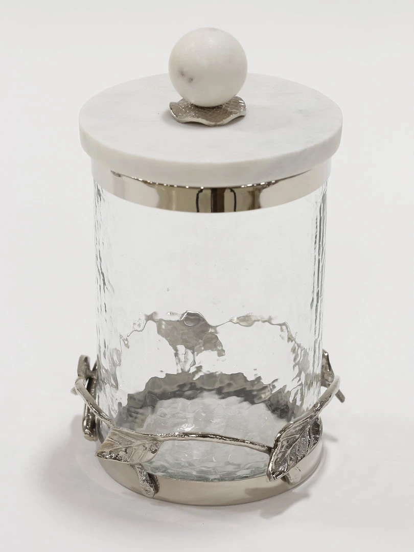 Inspire Me! Home Decor Gold Or Silver Metal Leaf Branch W/ Marble Ball Lid Canisters- With Metal Rim (3 Sizes & 2 Colors) 12 Inspire Me! Home Decor Gold Or Silver Metal Leaf Branch W/ Marble Ball Lid Canisters- With Metal Rim (3 Sizes & 2 Colors)