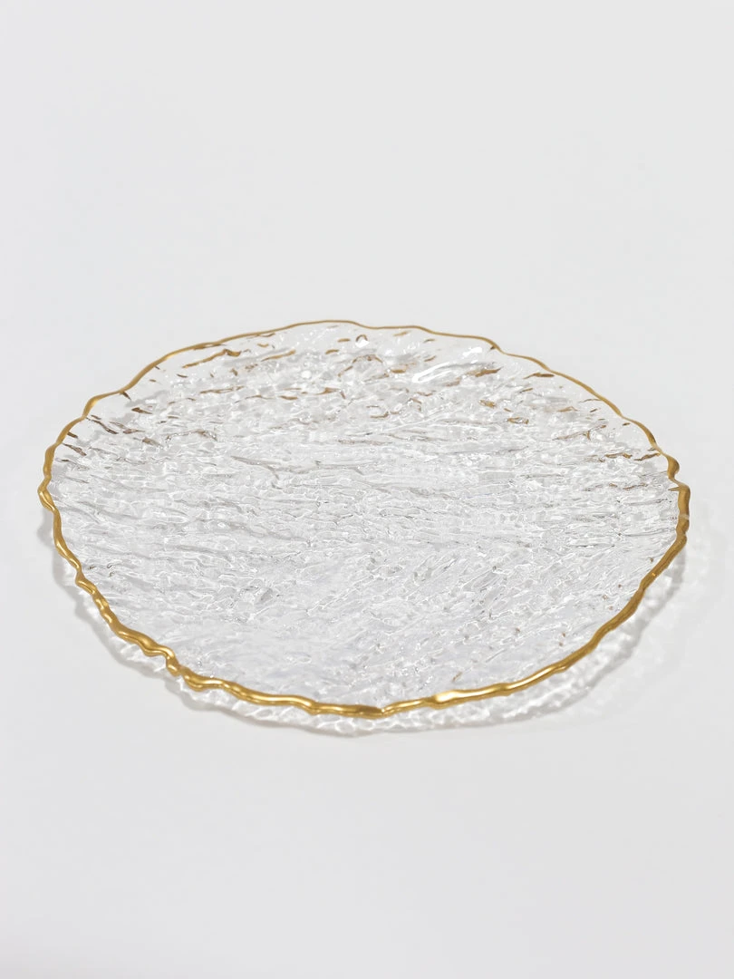 Inspire Me! Home Decor Glass Textured Dessert Plate With Gold Trim 3 Inspire Me! Home Decor Glass Textured Dessert Plate With Gold Trim