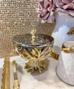 Inspire Me! Home Decor Glass Bowl On Gold Metal Branch Base With Lid