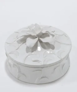 Inspire Me! Home Decor White Floral Ceramic Covered Box